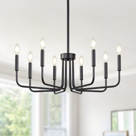 Yunnix Black Chandeliers for Dining Room 8-Light Modern Farmhouse Hanging Light Fixture in Iron for Kitchen Island Over Table, Living Room Foyer Lighting Bedroom