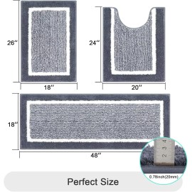 3-Piece Bathroom Bath Mat Contour Rug Set Non Slip Absorbent Bath Rugs Washable