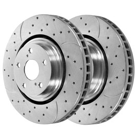 AutoShack Front Drilled and Slotted Brake Rotors Silver Calipers and Ceramic Pads Kit Set Driver and Passenger Side Replacement for Lexus RX350 2010-2019 Toyota Highlander 2011-2020 Sienna BCPKG0587