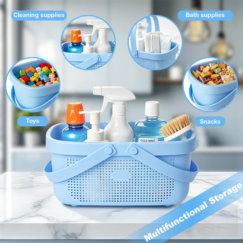 Portable Shower Caddy Basket with Handles Plastic Storage Basket Blue