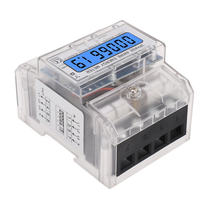 Energy Meter 3 Phase 4 Wire Backlit LCD Display DIN