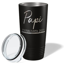 Papi Established 2021 New Papi Gift Idea New Baby Shower Announcement on Black 20 oz Stainless Steel Tumbler with Lid Insulated Cup