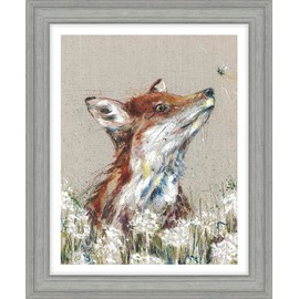 Artko Fox and Wildflowers Framed Print Wall Art - Contemporary Animal Themed Home Decor - Nicola Jane Rowles Artwork - Ready to Hang 'Finley' Painting - 35 x 29cm