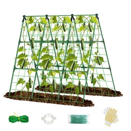 Cucumber Trellis for Raised Beds, 48" x 53" A-Frame Garden Trellis for Climbing Plants Outdoor, Adjustable Metal Vegetables Trellis for Tomato Squash Zucchini Peas Fruit Flower Grape