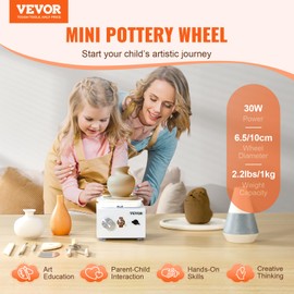 VEVOR Mini Pottery Wheel, 2.56in/3.94in, 2 Turntables Electric Ceramic Wheel Machine, 0-320RPM Adjustable Speed Detachable Basin Forming Machine, 18pcs Accessories, for Art Craft Work Home DIY, White