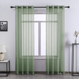 96 Inch Sheer Curtains Grommet 2 Panel Faux Linen Voile Drapes Textured Sheer Curtains for Living Room Bedroom,Sage