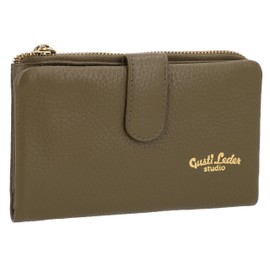 Gusti Levi Women's Leather Wallet Card Holder Vintage Extra Coin Compartment Green Leather, Green, Vintage