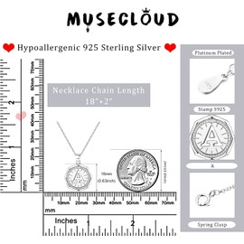 Dochais Necklace with Letters Women's 925 Sterling Silver Necklace Initials Gold-Plated Hypoallergenic Name Chain Pendant Letter Chain Boho Coin Pendant Necklace Adjustable Jewellery Gifts, Silver