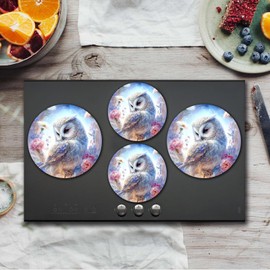 Walarky Beautiful Flower Owl Picture Round Hob Covers 4-Piece Stove Plate Cooker Hob Covers for Cookers Top Burner Gas Range Protector Cookware Accessories Cooktop Decorative Decor