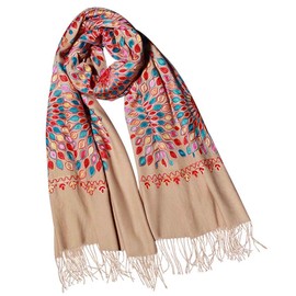 Urban CoCo Women's Embroidered Oversize Tassel Shawl Scarf Wraps for Women (Camel)