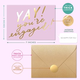 Sweetzer & Orange Luxury Engagement Card with Gold Foil – 5”x7” Thick Cardstock – Elegant Congratulations Card w/Sturdy Gold Kraft Envelope & Sealing Sticker – with Sweet Interior Message