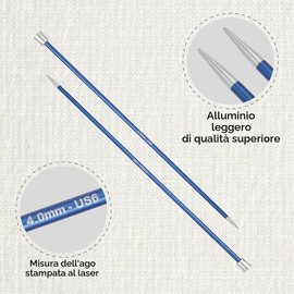 KnitPro Maglia PRO 30 cm x 4,00 Millimetri con Zing fine in Alluminio per Letto Singolo a Maglia, Blu