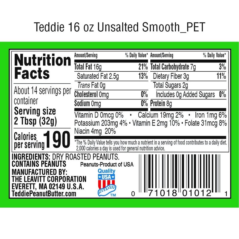Teddie All Natural Smooth Peanut Butter, Gluten Free & Vegan,