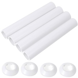 ASOFTY Set of 4 Heating Pipe Cover with 4 Heating Pipe Rosette, Outer Diameter 32 mm, 200 mm Length, Plastic Hose Pipe Cover, Radiator Pipe Covers