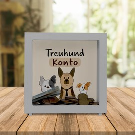 Wooden Dog Frame Money Box with Saying Treuhundkonto Schäferhund Frenchie Design Ideal for Terrier Fans Dog People Save Money Fox