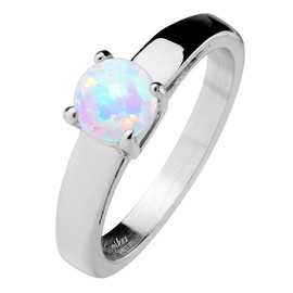 eeddoo® Women's Stainless Steel Finger Ring with Exposed Opal Gemstone, Stainless Steel, Opal