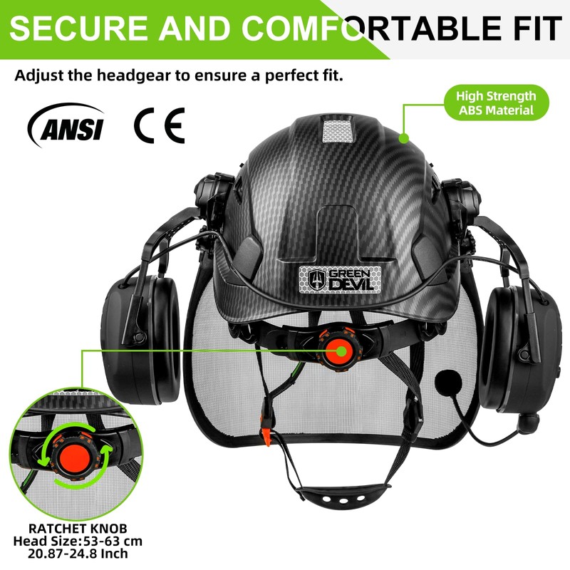 GREEN DEVIL Forestry Chainsaw Safety Helmet with Bluetooth Ear Muffs