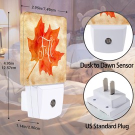 Jopowide Fall Autumn Maple Leaf Night Light Plug in Wall Lamp Smart Dusk to Dawn Sensor for Home Decorative, Kids Room Bedroom Bathroom Kitchen Hallway Gifts