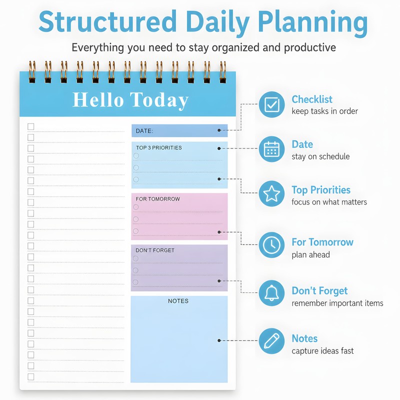 To Do List Notepad 2 Pack, 9x6 Inch Undated Daily