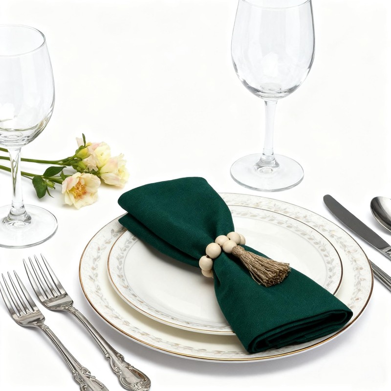 LannuMet 6 Pcs Jute Tassel Wood Bead Napkin Rings Boho