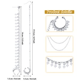 Hicarer 3 Pieces Nose Hoop Chain Rings Double-layer Septum Non Piercing Nose Hoop Ring Dangle Chain Earrings, as pictures show, alloy