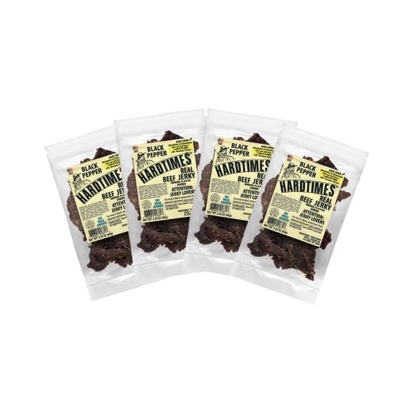 Hardtimes Handcrafted Beef Jerky - Black Pepper Flavor - 4 Pack of 2.25 oz Bags