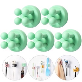 ZEZHOU 5Pcs Silicone Toothbrush Holders - Multi-Function Razor Holder Waterproof Self Adhesive Single Tooth Brush Hook Stick on Wall for Hanging Plug Bathroom Kitchen Living Room Office Must Have