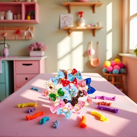 Colorful Pet Hair Bows with Rubber Bands, 20Pcs Set, Small Animals Grooming Accessories