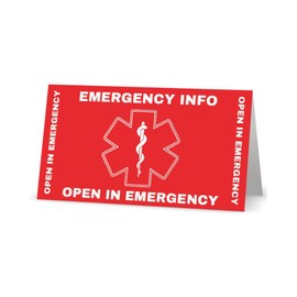 Child Emergency Contact Car Seat Safety Alert Attachment Tag (ICE-101-v2) (RED, Quantity 5 Cards)