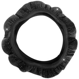 Resilient Diamond Steering Wheel Cover Bling Rhinestones, Comfortable Leather, 15 Inch Universal Fit - Durable Wheel Protector with Sparkly Finish for Women and Men(Black)