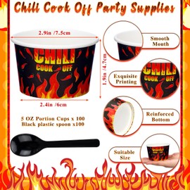 RimCereal 200 Pcs 5 oz Chili Cook Off Party Decorations Include 100 Pcs 5 oz Disposable Sample Chili Cook Off Tasting Paper Cups 100 Pcs Plastic Spoon for Chili Cook Off Party Supplies(Flame Chili)