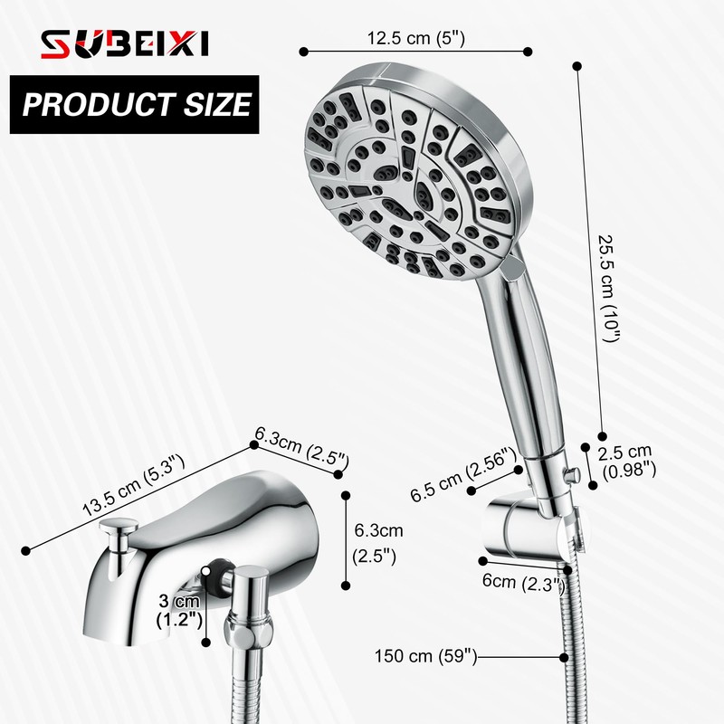 SUBEIXI Black Tub Spout with Diverter,10 Settings High Pressure Hand