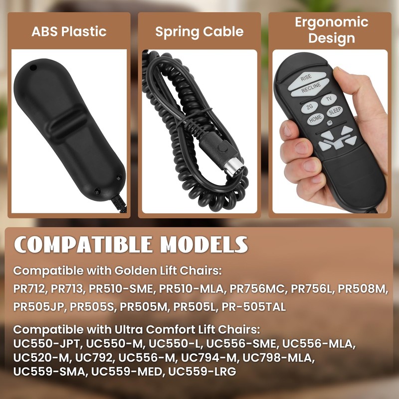 ZKAD-5 5-Pin Lift Chair Remote, Compatible with Golden & Ultra
