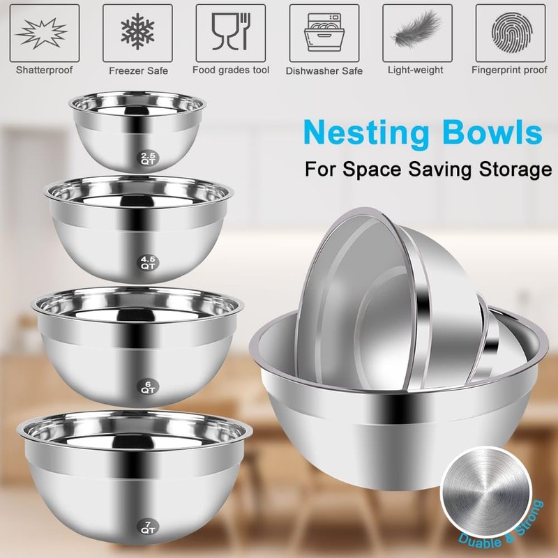 WEPSEN Hand Mixer Electric Mixing Bowls Set, 5 Speeds Handheld