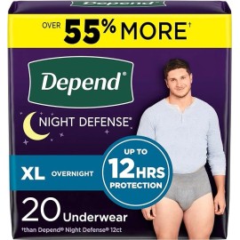 Depend Night Defense Adult Incontinence Underwear for Men, Disposable, Overnight - Extra-Large, Grey, 20 Count