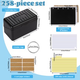 Index Card Box Set, 15x9,5x8,5cm Plastic Flashcard Organiser Revision Cards Holder - 230 Coloured Flash Cards 15 Card Dividers and Box Set for Study Office School Supplies