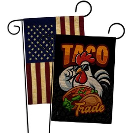 TACO Trump Burlap Flag Vintage American Flags for Outside House Wall Décor Trade Trump Always Chicken Out Poster Garden Decoration Room Tapestry Banner Door Sign Fathers Day Funny Gift Made in USA