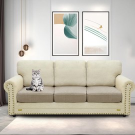 ZNSAYOTX Stretch Individual Cushion Covers Sofa Cushion Couch Seat Covers Slipcovers Soft Replacement Unique Pattern Furniture Protector with Elastic Bottom (Khaki, 3 Pc Cushion Cover)