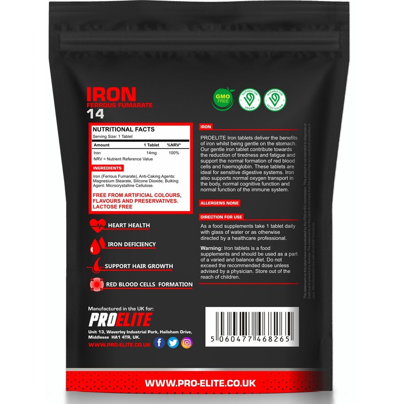 Iron Tablets High Strength 14mg - 180 Tablets - Vegan