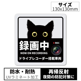 Decoyocar Car Recorder Sticker, Square, 5.1 x 5.1 inches (13 x 13 cm), Black Cat Reflective Stickers, Recording, Stickers, Drive Recorder, Equipped Vehicles, Countermeasure for Driving, Waterproof,