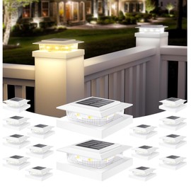 APONUO Solar Post Cap Lights for 4x4 5x5 Fence Deck Posts,IP64 Waterproof LED Outdoor Fence,Deck,Garden,Patio,Yard Lights with 2 Modes,Auto On/Off,Weather-Resistant, Easy Install,White,16 Pack