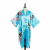 Asian Home Flower Peacock Satin Silk Kimono Robe, Dressing Gown,