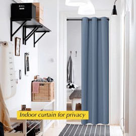 NICETOWN Doorway Curtain for Living Room Thermal Insulated Door Blinds for Door Screen, Accordion Insulated Privacy Door Window Curtain for Bedroom, 42" Wide x 95" Length, 1 Panel, Stone Blue