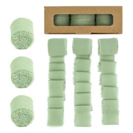 19.2 m Chiffon Ribbon, 3 Rolls Decorative Ribbon, Wide 3.8 cm x 6.4 m, Tulle Satin Ribbon Ribbons for Gift Packages for Weddings, Decorations, Invitations, Gift and DIY Packages (Sage Green)
