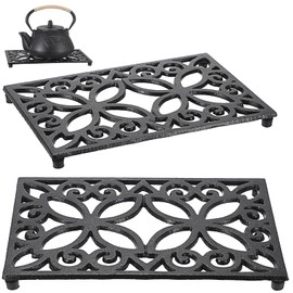 Kokone Trivets for Hot Dishes - 9.4 x 6.1 Inch Cast Iron Trivet with Rubber Feets,2 Pack Heat Resistant Trivets for Hot Pots and Pans,Metal Trivet for Kitchen Counter Dining Table Cooktop Countertop