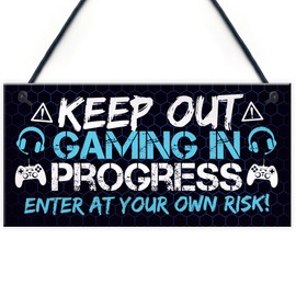 Red Ocean Gaming Door Sign KEEP OUT Funny Gaming Accessories Gamer Gifts For Boys Birthday Christmas Gifts For Son Brother