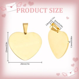 DELORIGIN 12 Stück Vergoldete Stanzrohlinge Herzanhänger Aus Metall Edelstahl Gravurrohlinge 25mm Anhänger Für Halskette Haustierhalsband ID Namensschilder Schmuckherstellung