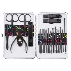 Lancoon Manicure Set, 18 in 1 Pedicure Kit Carbon Steel Nail Clippers Eyebrow Scissors Tweezers Ear Pick Professional Grooming Tools with Portable Luxurious Case for Travel or Home