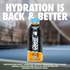 GHOST Hydration Drink, Orange Squeeze - RTD Sports Drink with Electrolytes, Natural Vitamins & Minerals - All Day Lifestyle Hydration Beverage - Zero Caffeine & Zero Sugars - 16.9 Fl Oz, 12 Pack