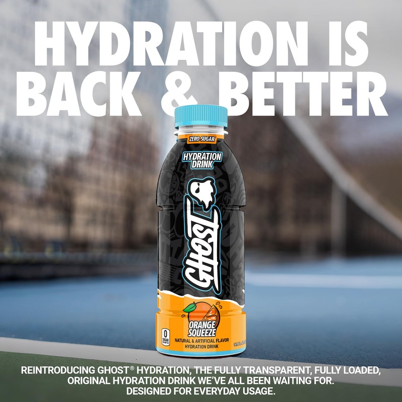 GHOST Hydration Drink, Orange Squeeze - RTD Sports Drink with